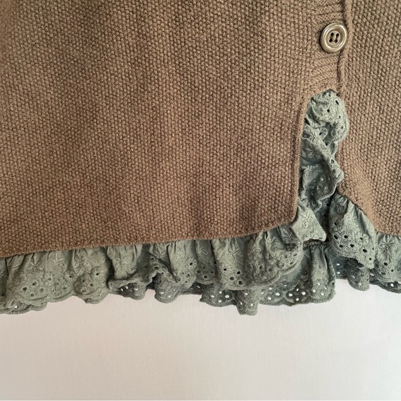 Saku New York Sleeveless Knit Vest Olive Green Top with Lace Trim Button Down S - Picture 5 of 8